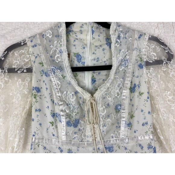 Jessica McClintock Gunne Sax Floral Lace Maxi Dress Cottage Core Prairie Vintage - Picture 7 of 16